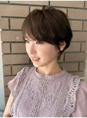 斜めバング グレージュカラー シルキーベージュ マッシュパーマ