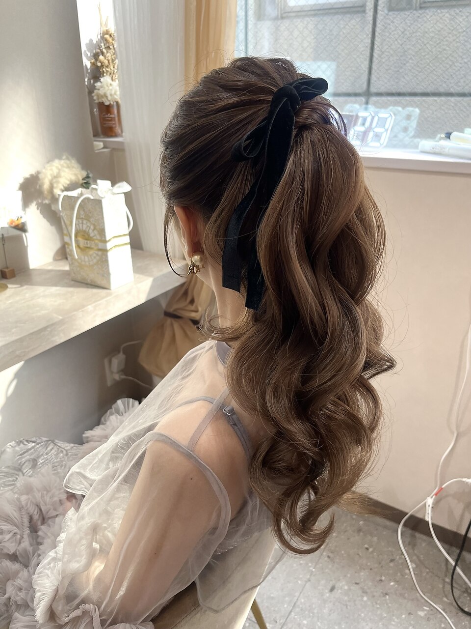 ふわふわ華やか高めポニーテール♪結婚式お呼ばれヘアセット