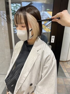 ラミエバイメルト 下北沢(lamie by melt) ホワイトミルクティーベージュインナーカラー切りっぱなしボブ