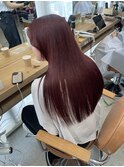 ボルドーカラー/ロングヘア/カットライン/ストレート/矯正縮毛