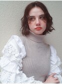 黒髪ボブルフネビージュ小顔ヘアワンレン