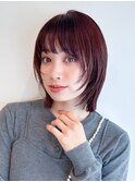ボブレイヤー　ワインレッド　ハッシュカット　シャギーボブ