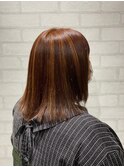 ハイライト/オレンジブラウン/肩ライン/ボブ/ロブヘアー/小顔