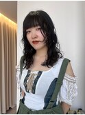 くるんとパーマ×ぱつんとワイドバング