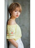 メンズライクボブショート耳かけボブマッシュ　マロンベージュ
