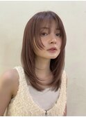 ミディアム 顔まわりカット 似合わせ ピンクベージュ 暖色
