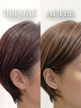 バームヘア(balm hair) 脱白髪染めハイライト×髪質改善カラーで大人ボブ×秋カラー