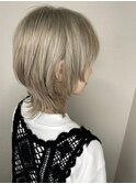 ハイトーンカラー_マロンベージュ Aラインボブ かきあげ