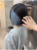 インナー水色/インナーカラー/ボブ/寒色カラー/ブルーカラー