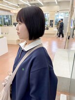 パークレーン アイス イヴェン(park lane ICI yeven) 暖色系カラー 赤髪 ブリーチなしカラー 切りっぱなしボブ 栄