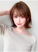 シャギーレイヤーロング韓国ワンホンヘアシースルーぱっつん前髪