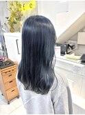 ダブルカラー ネイビーブルー 艶カラー 韓国風
