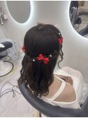編み込みハーフアップ