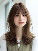 ハッシュカット/バーガンディ/ミディアムレイヤー/韓国ヘア