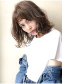 くせ毛無造作ミディアム ハイライト アッシュ