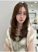 韓国風レイヤー大人ロングストレートワンカールベージュカラー