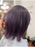 ブリーチ1回グレーっぽいパープルレイヤーボブ前髪あり