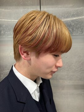 ノラ ウメダ(NORA UMEDA) 裾カラーピンクミルクティベージュメンズシースルーマッシュ