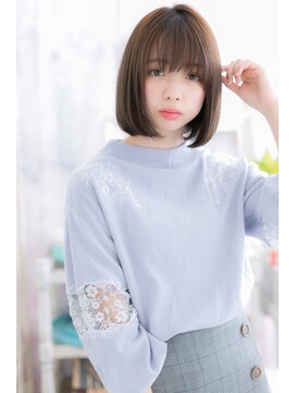 ミック 日暮里店(miq) シースルーバング×ワンカールオリーブカラー小顔ガーリーボブb