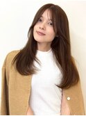 マロンベージュ 小顔カット 透明感レイヤーロング 艶カラー