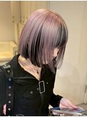 14095ブリーチ＆インナーカラーラベンダーミルクティー黒髪ボブ