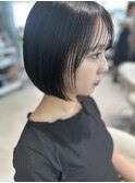 20代～50代☆パッツンボブシースルーバング黒髪ショートボブ