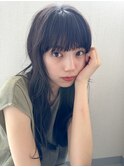 ぱっつん前髪/コテ巻き風パーマ/ロングパーマ/デジタルパーマ