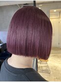 ボルドールビーワインレッドカラーブリーチありミニボブ