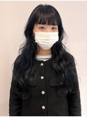 ブルーブラック ネイビーブルー ウェーブ巻き