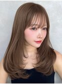 ワンカールセミロングヘア/美髪レイヤー/ミルクティーブラウン