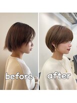 イヴォークトーキョーオーサカ(EVOKE TOKYO osaka)&nbsp;丸み 可愛い 耳かけ 抜け感 ショート ベージュカラー おしゃれ