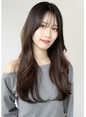 ☆フェミニンロング大人かわいいぱっつん前髪レイヤーカット小顔