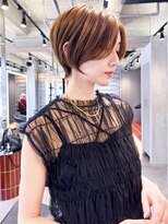 ロンド エメ 柏(Lond aimer)&nbsp;ミニウルフチェリーブラウンブリーチなしショートボブ前髪/柏柏