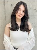 韓国風センターパート艶髪アッシュブラウンヘア【淡路/上新庄】