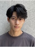 メンズヘアフェザーパーマニュアンスパーマ毛流れセンターパート