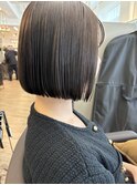 軽めボブ　ストレートボブ　グレージュ　縮毛矯正　ボブ縮毛