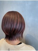 外ハネくびレイヤーボブと髪質改善ケアカラー レッド/ピンク