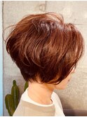 ふんわり丸みショート/40代50代60代70代/ブラウン