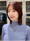 ワインレッド バーガンディ ハッシュカット ボブレイヤー 暖色