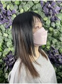 【インナーカラー】サラサラロングダークブルー系グレージュ