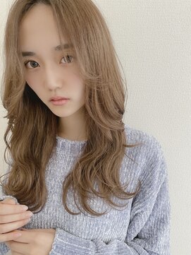 ラファンジュ ヘアー(Rohange hair) 【Rohange】ハイトーンベージュ×かきあげくびれセミディ#韓国風