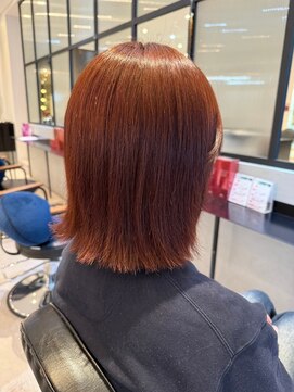 ダブル(W) ブリーチなしダブルカラー/外ハネミディ/オレンジブラウン