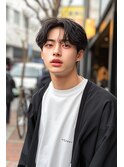men'sセンターパート ダークカラー マッシュ　ストリート