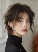 ☆ホワイトグレージュミニウルフデジタルパーマチェリーブラウン