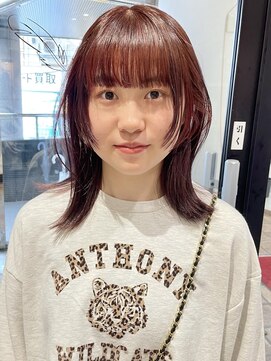 ラミエバイメルト 下北沢(lamie by melt) ミディアム顔まわりレイヤーニュアンスカラー暖色ピンク/毛利