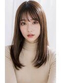 小顔斜めバンググレーベージュレイヤーロングスタイル♪