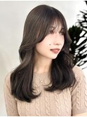 セミロングレイヤーくびれ前髪サイドバング