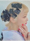 熊本　成人式アレンジ　ハイトーンボブ　切りっぱなし　Arisa.
