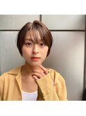 ☆20代30代大人かわいいシルキーベージュ前下がりショートボブ
