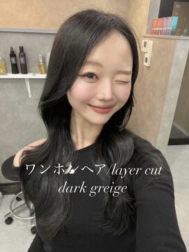 マーシュ 梅田(marshu) 吉岡Style/ワンホンヘア/黒染め使用なし/透け感ダークグレージュ